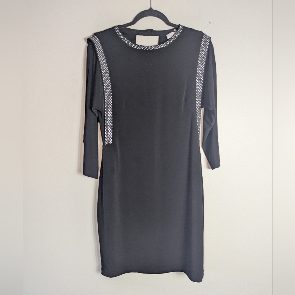 8 Calvin Klein Embellished Decorative Back Black Sheath Dress‎